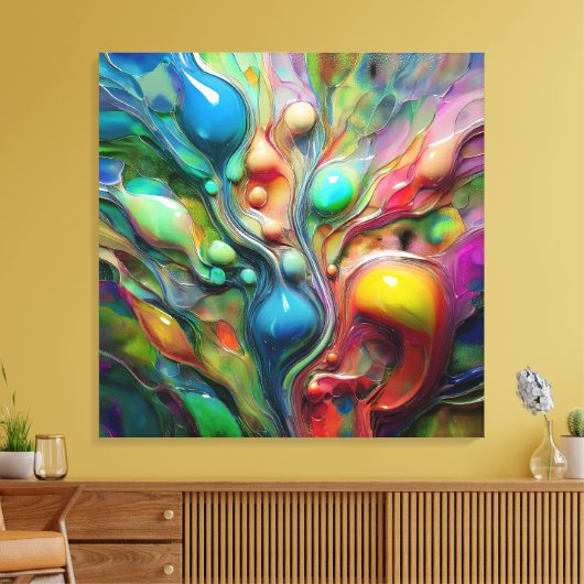 Vloeibaar, glanzend, bubbels canvas afdruk (Insitu (Woonkamer))