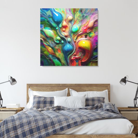 Vloeibaar, glanzend, bubbels canvas afdruk (Insitu (Slaapkamer))