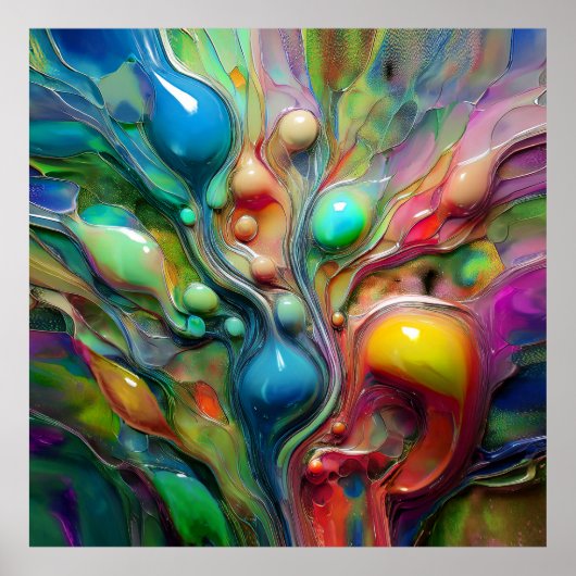 Vloeibaar, glanzend, bubbels poster (Voorkant)
