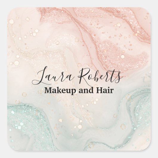 Vloeibaar glitter Roze marmer Square Sticker (Voorkant)