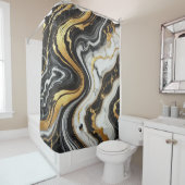 Vloeibaar Goud Zwart Wit Marmeren Look Glam Douchegordijn (In situ)