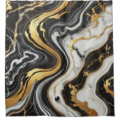 Vloeibaar Goud Zwart Wit Marmeren Look Glam Douchegordijn (Voorkant)