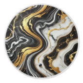 Vloeibaar Goud Zwart Wit Marmeren Look Glam Keramische Knop (Voorkant)