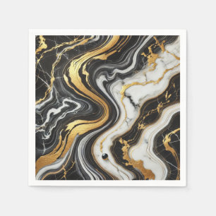 Vloeibaar Goud Zwart Wit Marmeren Look Glam Weddin Servet