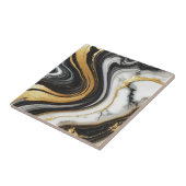 Vloeibaar Goud Zwart Wit Marmeren Look Glam Weddin Tegeltje (Zijkant)