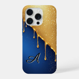 💛 Vloeibaar Gouden Drip Elegantie over Diep Oceaa iPhone 15 Pro Case