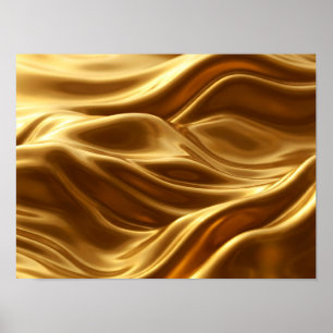 Vloeibaar Gouden Metallic Abstracte Stromende Golv Poster