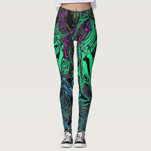 Vloeibaar graffiti groen leggings (Voorkant)