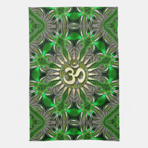 Vloeibaar Groen Om Yoga Hippie Stof Banner Theedoe Theedoek