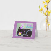 VLOEIBAAR KAT, BIRTHDAY KAART (Gele Bloem)