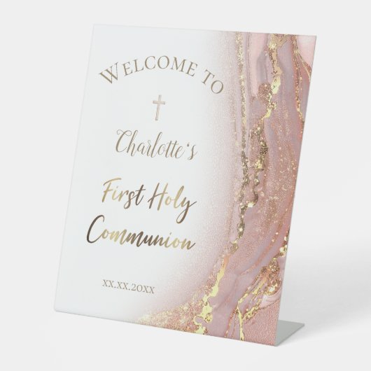 vloeibaar marmer | Eerste mededeling Reclamebord Met Voetstuk (Voorkant)