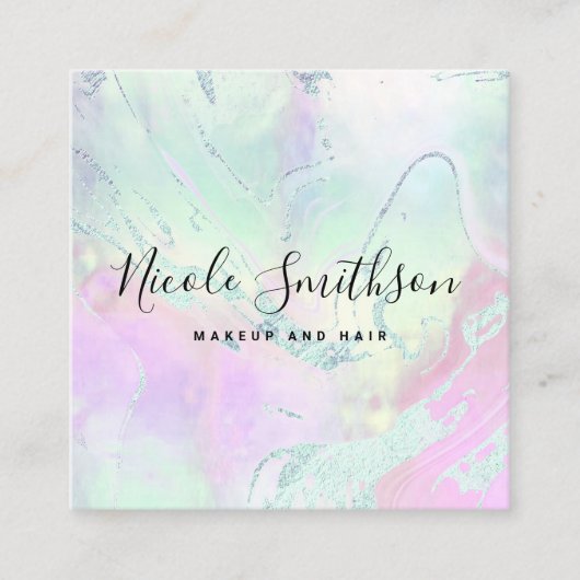 vloeibaar marmer met faux irisdecence vierkante visitekaartje (Voorkant)
