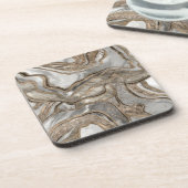 Vloeibaar marmer - parels en goud bier onderzetter (Linkerzijde)