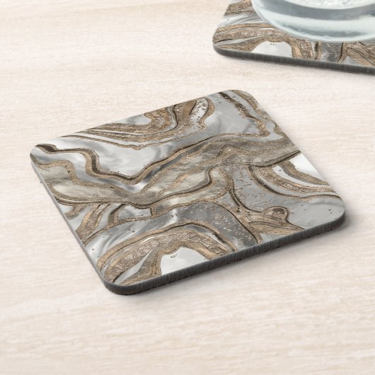 Vloeibaar marmer - parels en goud bier onderzetter (Linkerzijde)