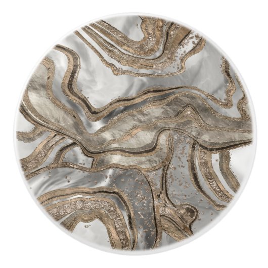 Vloeibaar marmer - parels en goud keramische knop (Voorkant)