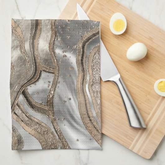 Vloeibaar marmer - parels en goud theedoek (Quarter Fold)