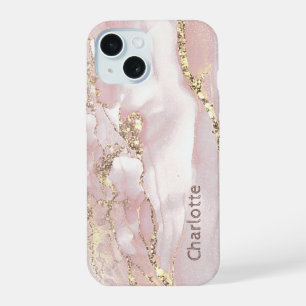 Vloeibaar marmer roze goud iPhone 15 case