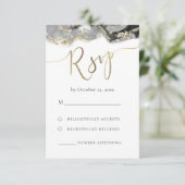 vloeibaar marmer zwart goud RSVP bruiloft (Staand voorkant)