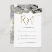 vloeibaar marmer zwart goud RSVP bruiloft (Voorkant / Achterkant)