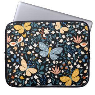 Vloeibaar naadloos patroon met vlinders, hand dr laptop sleeve