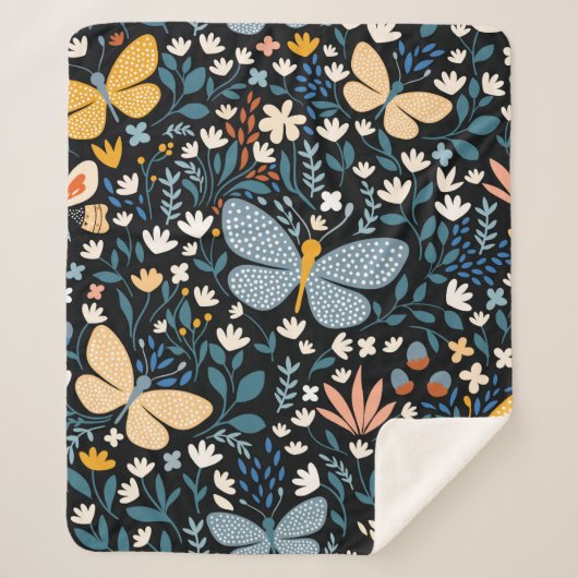 Vloeibaar naadloos patroon met vlinders, hand dr sherpa deken (Voorkant)