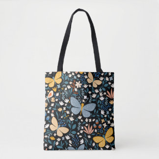 Vloeibaar naadloos patroon met vlinders, hand dr tote bag