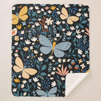 Vloeibaar naadloos patroon met vlinders, handteken sherpa deken