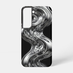 Vloeibaar Zilver Chroom Golf Metaal op Zwart Samsung Galaxy Hoesje