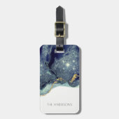 Vloeibare Abstracte alcohol Inkt Gold Navy Glitter Bagagelabel (Voorkant verticaal)