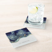 Vloeibare Abstracte alcohol Inkt Gold Navy Glitter Glazen Onderzetter (Schuin)