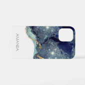 Vloeibare Abstracte alcohol Inkt Gold Navy Glitter iPhone Hoesje (Achterkant horizontaal)
