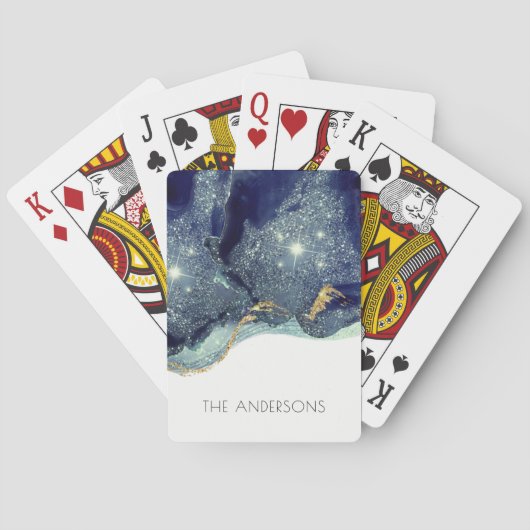 Vloeibare Abstracte alcohol Inkt Gold Navy Glitter Pokerkaarten (Achterkant)