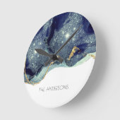 Vloeibare Abstracte alcohol Inkt Gold Navy Glitter Ronde Klok (Hoek)