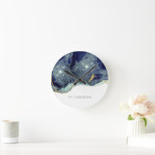 Vloeibare Abstracte alcohol Inkt Gold Navy Glitter Ronde Klok (Huis)