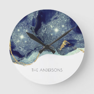 Vloeibare Abstracte alcohol Inkt Gold Navy Glitter Ronde Klok
