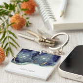 Vloeibare Abstracte alcohol Inkt Gold Navy Glitter Sleutelhanger (Voorkant Rechts)