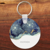 Vloeibare Abstracte alcohol Inkt Gold Navy Glitter Sleutelhanger (Voorkant)
