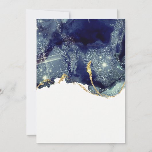 Vloeibare Abstracte goudmarine Glitter Verloving I Bedankkaart (Achterkant)