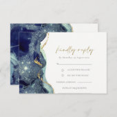 Vloeibare Abstracte goudmarine Glitter Wedding RSV Informatiekaartje (Voorkant / Achterkant)