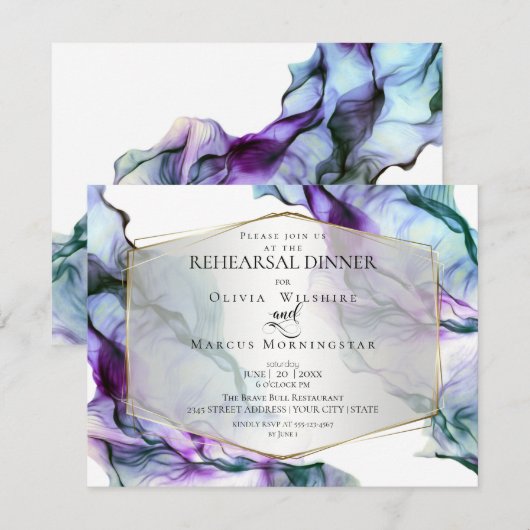 Vloeibare Abstracte inkt Ultra Violet Blauwgroen Kaart (Voorkant / Achterkant)