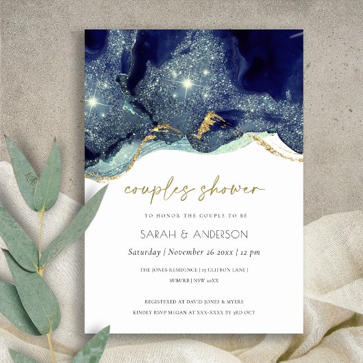 Vloeibare Abstracte marine Glitter Couples Shower Bedankkaart