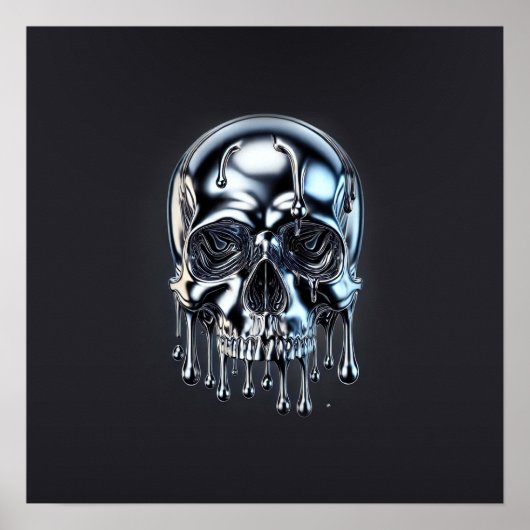 Vloeibare Chrome Zilveren Drip Schedel Halloween P Poster (Voorkant)