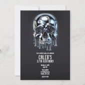 Vloeibare Chrome Zilveren Drip Skull Verjaardagsfe Kaart (Voorkant)