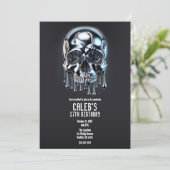 Vloeibare Chrome Zilveren Drip Skull Verjaardagsfe Kaart (Staand voorkant)