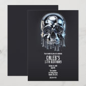 Vloeibare Chrome Zilveren Drip Skull Verjaardagsfe Kaart (Voorkant / Achterkant)