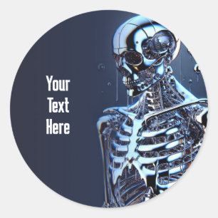 Vloeibare Chroom Zilveren Skelet Robot Verjaardags Ronde Sticker