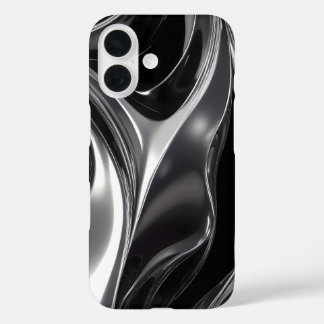 Vloeibare Chroomstroom – Abstracte Metallieke Text iPhone 16 Hoesje
