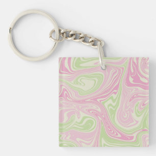 Vloeibare draai groen roze patroon sleutelhanger