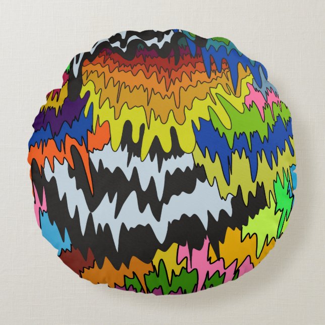 Vloeibare Drip Kleurrijke Groovy Stripe Trippy Pat Rond Kussen (Voorkant)