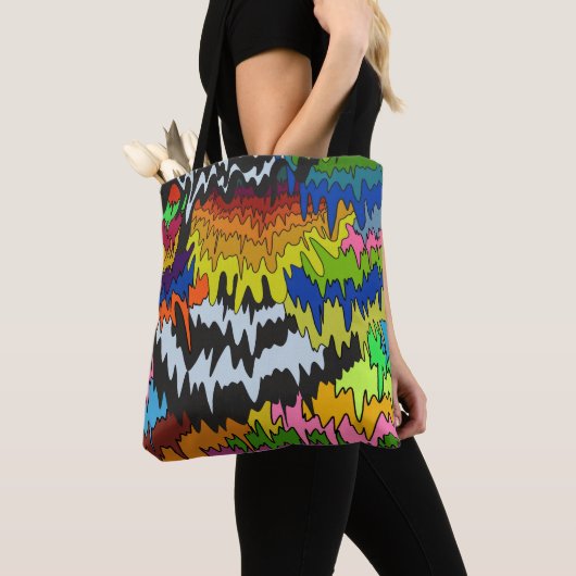 Vloeibare Drip Kleurrijke Groovy Stripe Trippy Pat Tote Bag (Dichtbij)